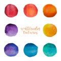 Colorful watercolor circles set. Watercolour stains on white background. Rainbow polka dots elements. Vector illustration Royalty Free Stock Photo