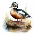 Colorful Watercolor Clipart Illustration Of A Cute Wood Duck Royalty Free Stock Photo