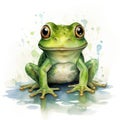Colorful Watercolor Clipart of a Smiley Frog on White Background AI Generated