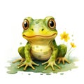 Colorful Watercolor Clipart of a Smiley Frog on White Background AI Generated