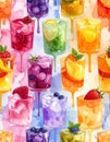 Colorful Watercolor Cocktails and Drinks Seamless Pattern Royalty Free Stock Photo