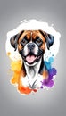 Colorful watercolor cute Boxer dog illustration on black background Royalty Free Stock Photo