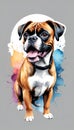 Colorful watercolor cute Boxer dog illustration on black background Royalty Free Stock Photo