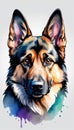 Colorful watercolor cute German shepherd dog illustration on a white background Royalty Free Stock Photo