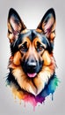 Colorful watercolor cute German shepherd dog illustration on a white background Royalty Free Stock Photo