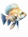 Colorful Watercolor Depiction of a Frontosa Cichlid Fish AI Generated