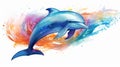 Colorful Watercolor Dolphin Illustration On Sand Dune Vibrant Clipart