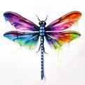 Colorful watercolor dragonfly isolated on a white background. Hand-drawn illustration. Generative AI Generative AI Royalty Free Stock Photo