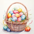 Colorful Watercolor Easter Basket Painting With Fantasy Realism Illustration