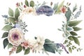 Colorful Watercolor Floral Frame for Spring Invitations.