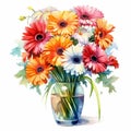 Colorful Watercolor Flowers In Glass Vase - Marguerite Blasingame