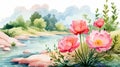 Colorful Watercolor Flowers By The River - Bayard Wu Artwork