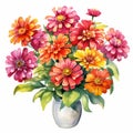 Colorful Watercolor Flowers In A White Vase - Cartoon Style Royalty Free Stock Photo