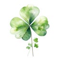 Colorful watercolor four petalled clover leaf illustration