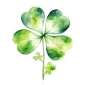 Colorful watercolor four petalled clover leaf illustration