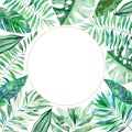 Colorful watercolor frame border with colorful tropical leaves Royalty Free Stock Photo
