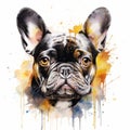 Colorful Watercolor French Bulldog Portrait On White Background Royalty Free Stock Photo