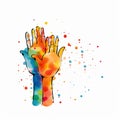 Colorful Watercolor handprint of family , friends or couple against white background.thank you day concept