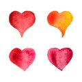 Colorful watercolor hearts set. Hand-painted hearts isolated on white background. Wedding or Valentine`s day template. Vector ill Royalty Free Stock Photo