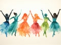 Colorful Watercolor Illustrated Dance on White Background