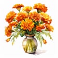 Colorful Watercolor Illustration Of Clay Vase With Orange Flowers Royalty Free Stock Photo