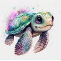 Joyful Journeys Cute Turtle Watercolor Picture - Generative AI