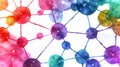 Colorful Watercolor Illustration of Interconnected Nodes and Lines Forming Abstract Network Structure Representing Royalty Free Stock Photo
