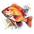 Colorful Watercolor Illustration Of Red Snapper Fish