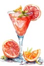 Colorful Watercolor Illustration of Refreshing Citrus Cocktail Drink