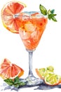 Colorful Watercolor Illustration of Refreshing Citrus Cocktail Drink