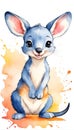 Colorful watercolor Kangaroo illustration isolated on a white background
