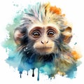 Colorful Watercolor Monkey Sticker With Street Art Elements