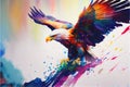 Bald Eagle bird in flight watercolor colorful art