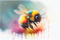 Cute big round fluffy bumblebee bee flying rainbow