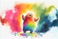 Colorful rainbow cute adorable Abominable Snowman Yeti bear watercolor painting