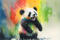 Colorful rainbow cute adorable cheerful happy panda bear watercolor painting Royalty Free Stock Photo