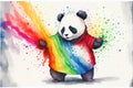 Colorful rainbow anthropomorphic LGBT Red Panda watercolor painting animal animals