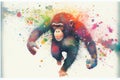 Colorful rainbow Chimp Chimpanzee ape primate monkey watercolor painting