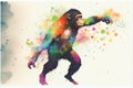 Colorful rainbow Chimp Chimpanzee ape primate monkey watercolor painting