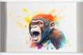 Colorful rainbow Chimp Chimpanzee ape primate monkey watercolor painting