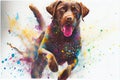 Colorful rainbow Chocolate Labrador dog watercolor painting