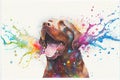 Colorful rainbow Chocolate Labrador dog watercolor painting