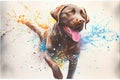 Colorful rainbow Chocolate Labrador dog watercolor painting
