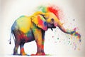 Colorful rainbow Elephant trunk watercolor painting