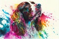 Colorful Cocker or English Springer Spaniel dog watercolor painting
