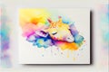 Giraffe sleeping on a cloud beacuse he\'s so tall watercolor