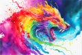 Colorful golden fantasy lion dragon dog animal painting