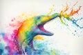 Colourful rainbow Nessie the Loch Ness Monster watercolor painting animal animals