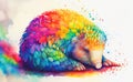 Colourful rainbow Pangolin watercolor painting animal animals