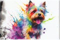 Colorful Yorkshire terier dog painting watercolor